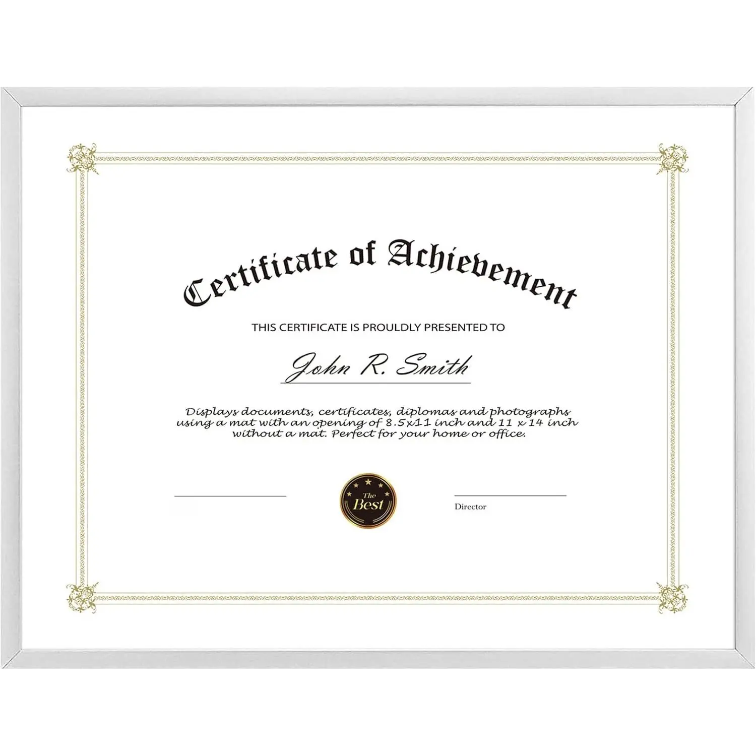 , 8.5x11  Certificate Frame, Metal Diploma Frames for 8.5 x 11 Documents, Real Glass Front with Easel Stand (, 1 Pack)