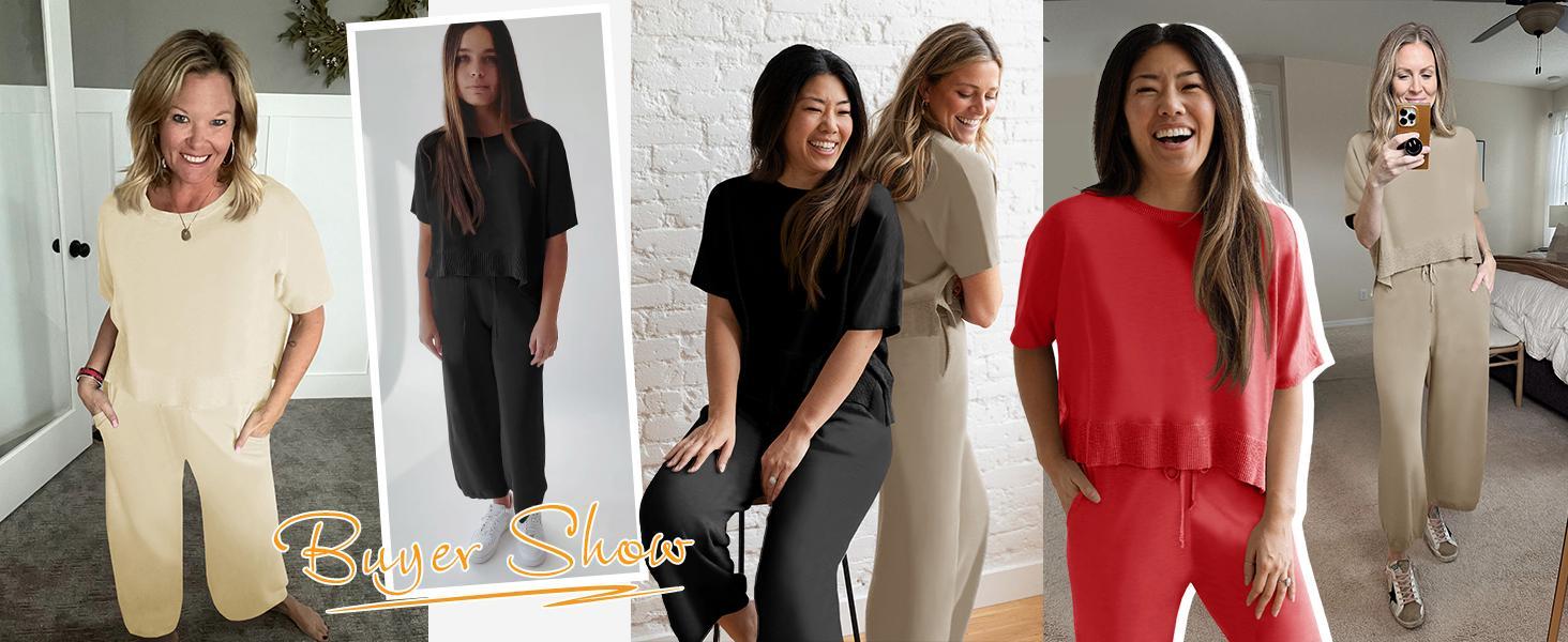 Goranbon Womens 2 Piece Outfits Sweater Sets Knit Split Crop Tops High Waisted Pants Lounge Set Goranbon Womens 2 Piece Outfits Sweater Sets Knit Split Crop Tops High Waisted Pants Lounge Set