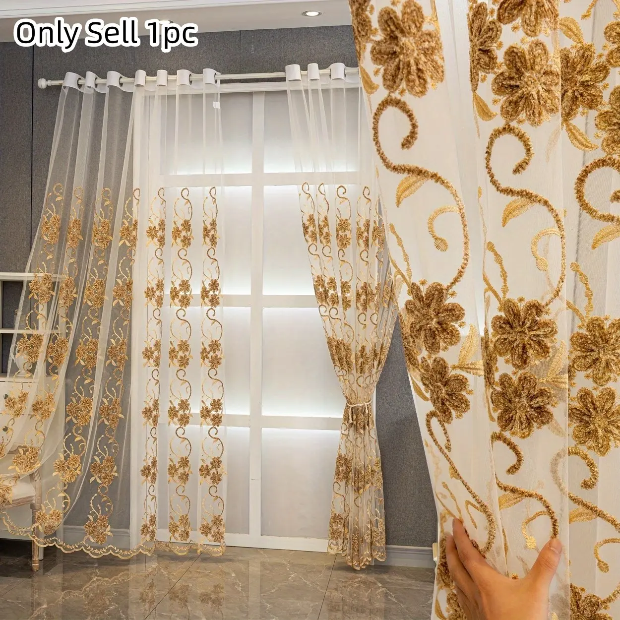 1pc Embroidered Curtains for Bedroom Living Room Balcony, Home Decorative Curtain, Minimalist Style Drapes, Easy Installation, Ready-To-Hang Curtain Set, Ready Made Curtains