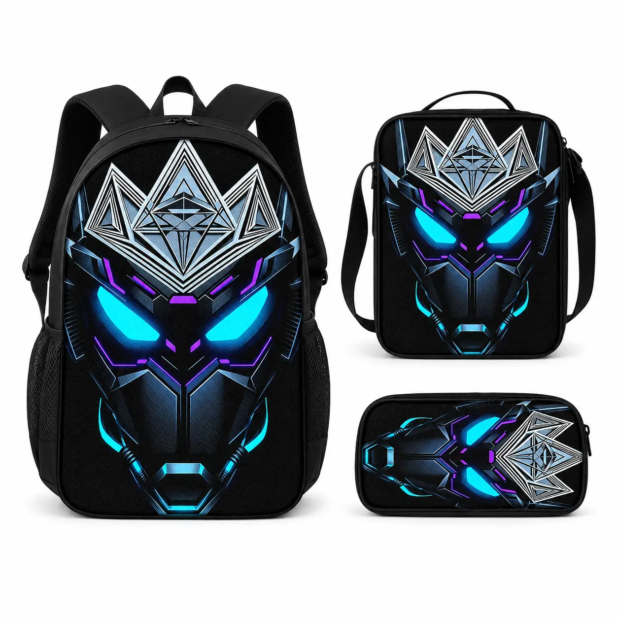 Tech-Style Backpack with Anime Theme Geometric Print, Convertible Oxford Cloth Shoulder Bag with Neon Accents for Gym & Daily Commute, Daily Commutes, Tech-Style Print