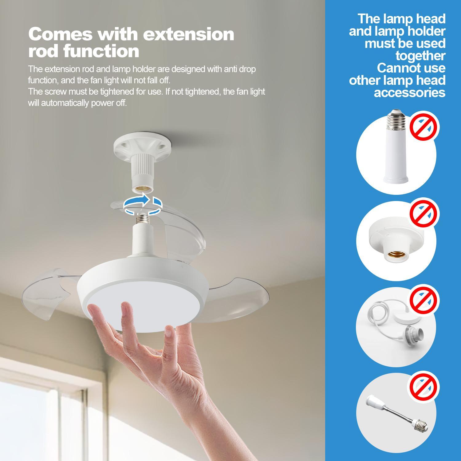 Ceiling Fan Light with Remote Control, 33W/48W Invisible Blade Fan Light, Adjustable 3-speed Wind Speed Fan Lights for Kitchen, Bedroom, Living Room