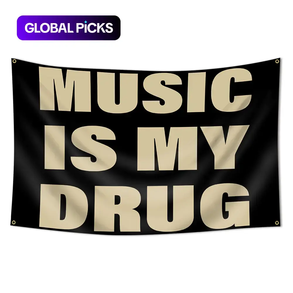 Music Is My Drug Flag, 3x5 Feet Outdoor Wall Banner, Dorm Room Decor for Bedroom & Study Room, Home Decoration Durable Decorative Tapestry for Indoor Use, Home Decor Supplies Decoration Items #GLOBAL PICKS