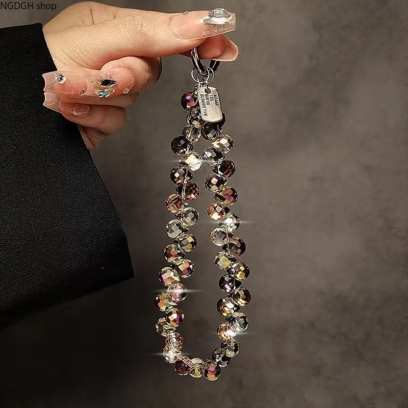 Women's Mobile Phone Wrist Strap - Crystal Rhinestone Beaded Bling Charm, Black Lanyard, Purple Colorful Lanyard, Tender Pink Adjustable Hand Chain, Sports & Outdoor Fashion Accessories, Travel Essentials, Camping Essentials