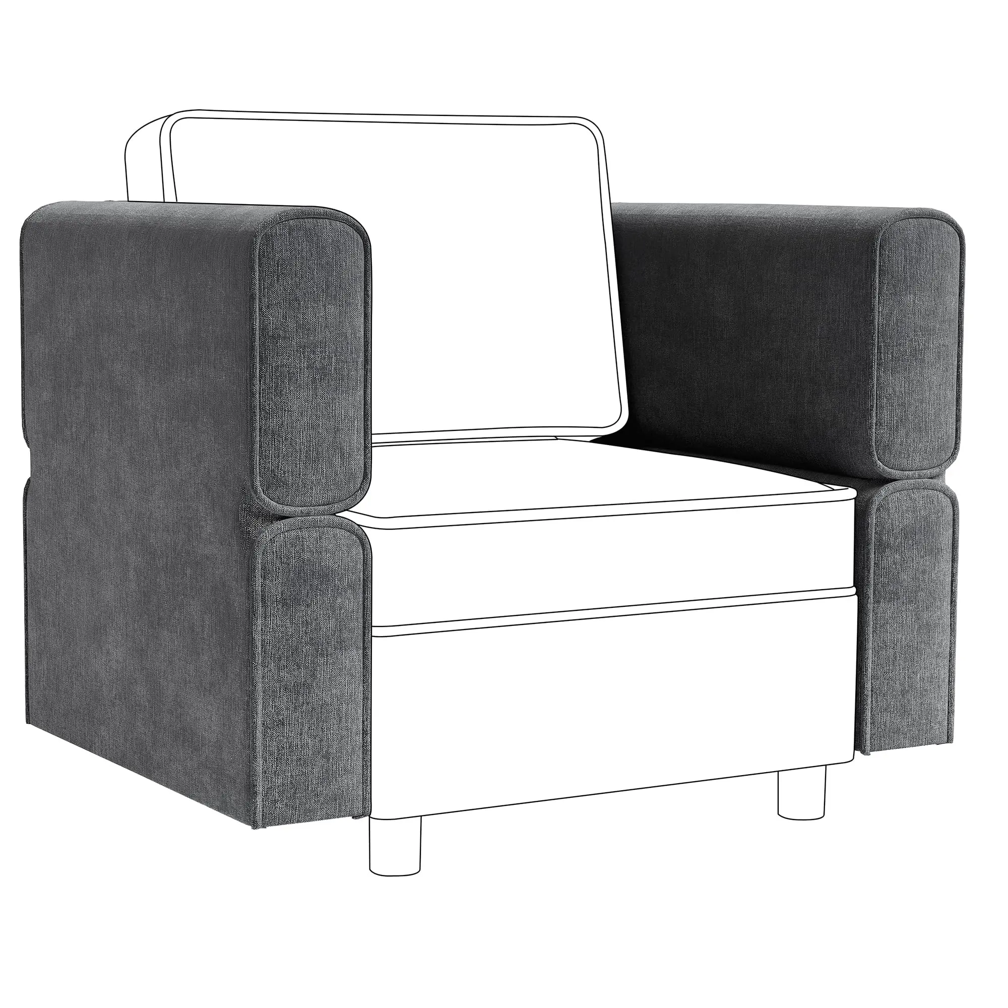 Adjustable Modular Sectional Sofa Set – Grey Chenille Sleeper Couch with Storage Ottoman and Armrests – Comfortable Living Room Furniture