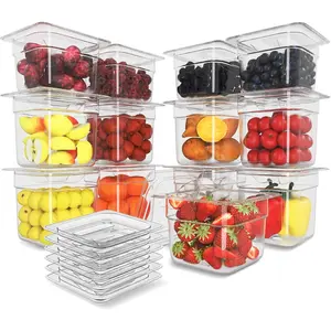 12 Pack Plastic Food Pan with Lid 1/6 Size 6 Inch Deep Restaurant Clear Food Storage Containers Polycarbonate Commercial Hotel Pans for Fruits Vegetables Beans Corns (12 PCS, 6'' Deep)
