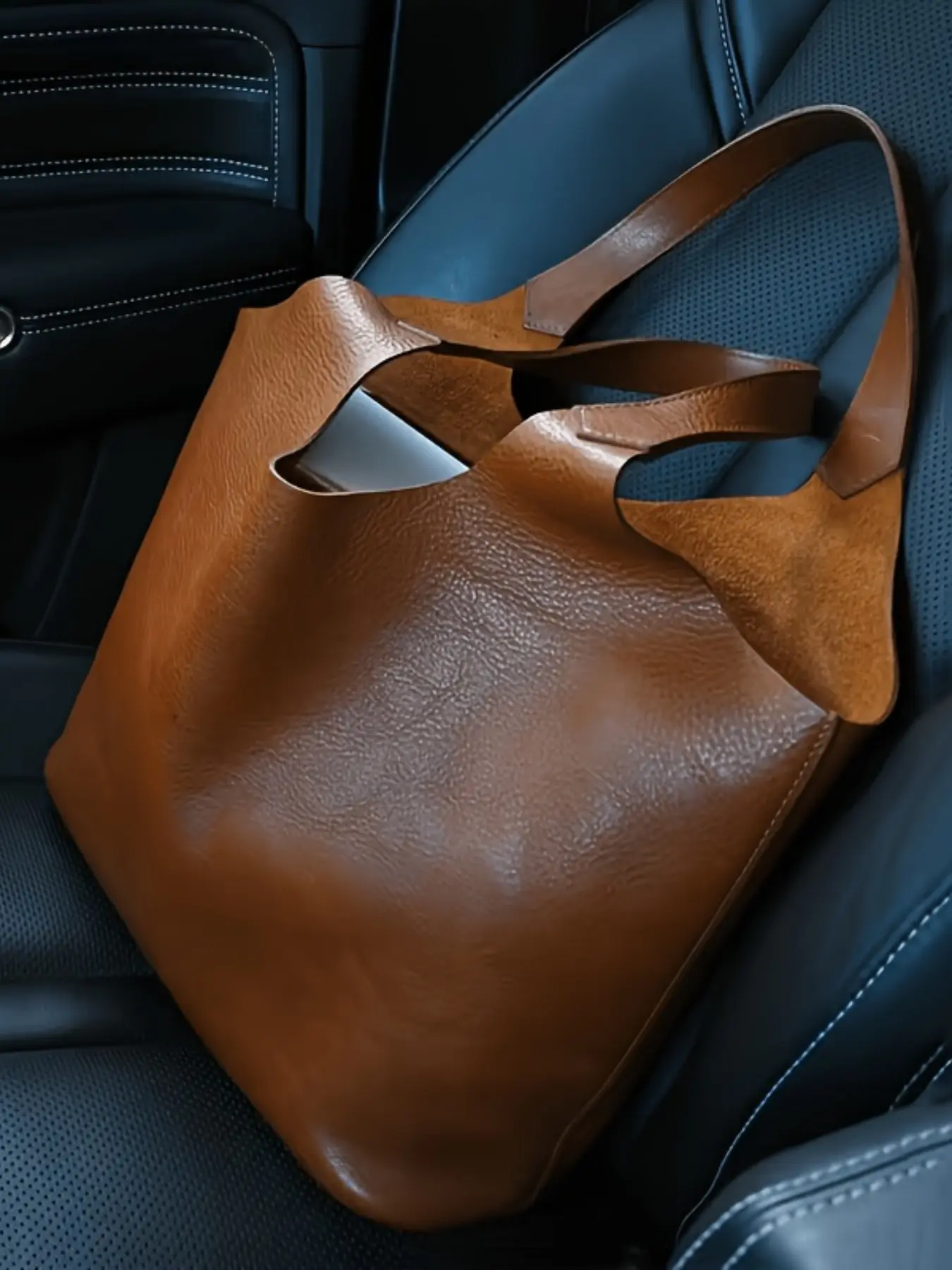 Large Capacity Soft Leather Shoulder Tote Bag, Vintage Style Commuter Tote, Office Laptop Tote, Student School Backpack, Casual Crossbody Bag