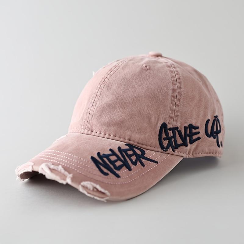 Vintage Washed Baseball CapTrending Coastal Grandmother Aesthetic "Never Give Up" Embroidered Distressed Cotton Hat Adjustable Casual Hat for Daily commute Vacation