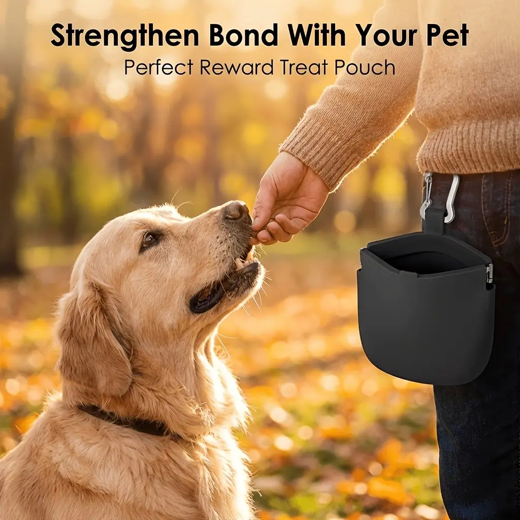 Single-Hand Operated Silicone Dog Treat Bag, Portable Pet Snack Storage, Auto-Close Design, Easy Clean, Ideal for Small Dogs, Training Essentials