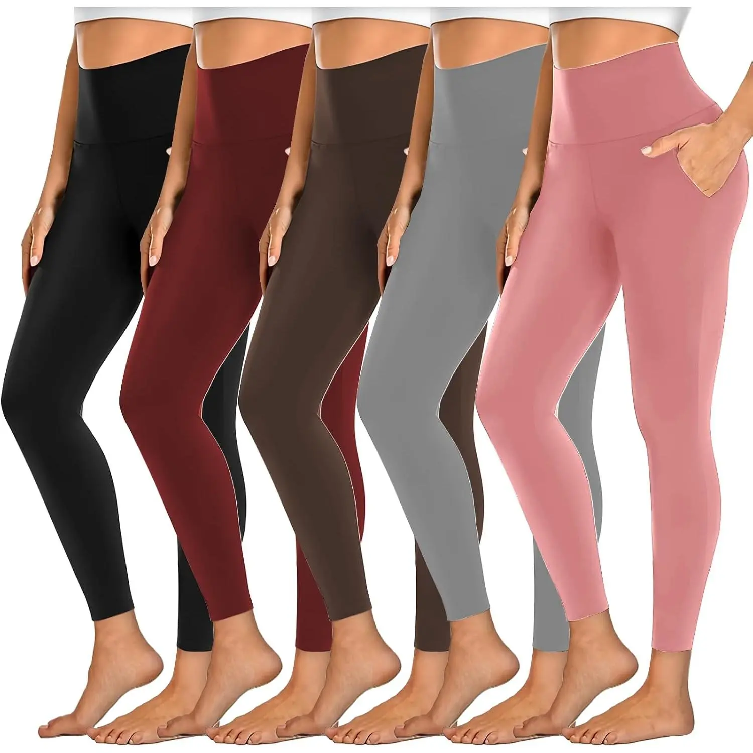 5 Pack Women's Leggings with Pockets, High Waisted Workout & Yoga Pants for Tummy Control, Non See-Through for Gym