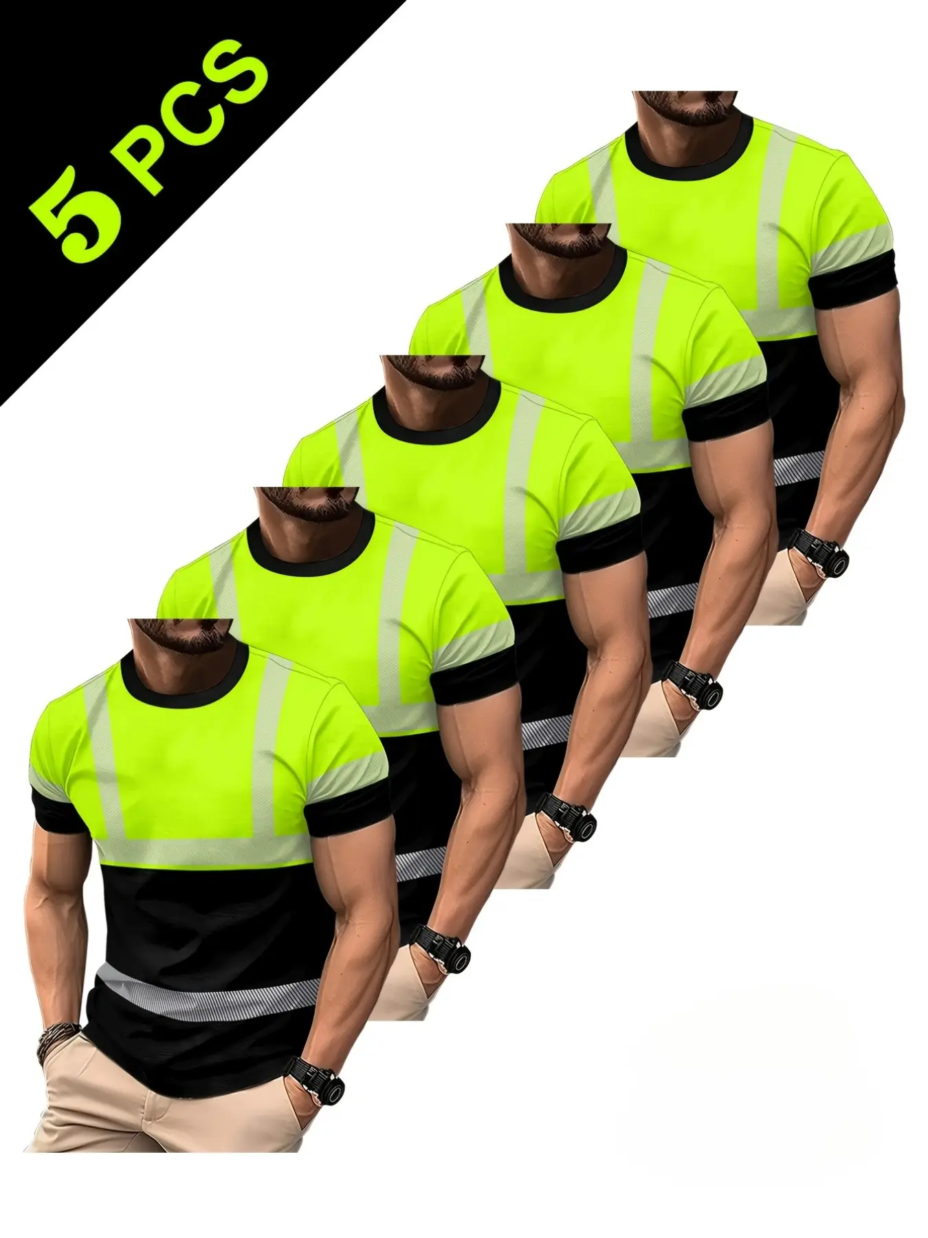 Men's Casual Sport T-Shirt 5-Pack, Athletic Tee Shirts, Lightweight Breathable Fabric, Daily Wear, Round Neck Short Sleeve, Bold Print Design, No reflection, no fluorescence