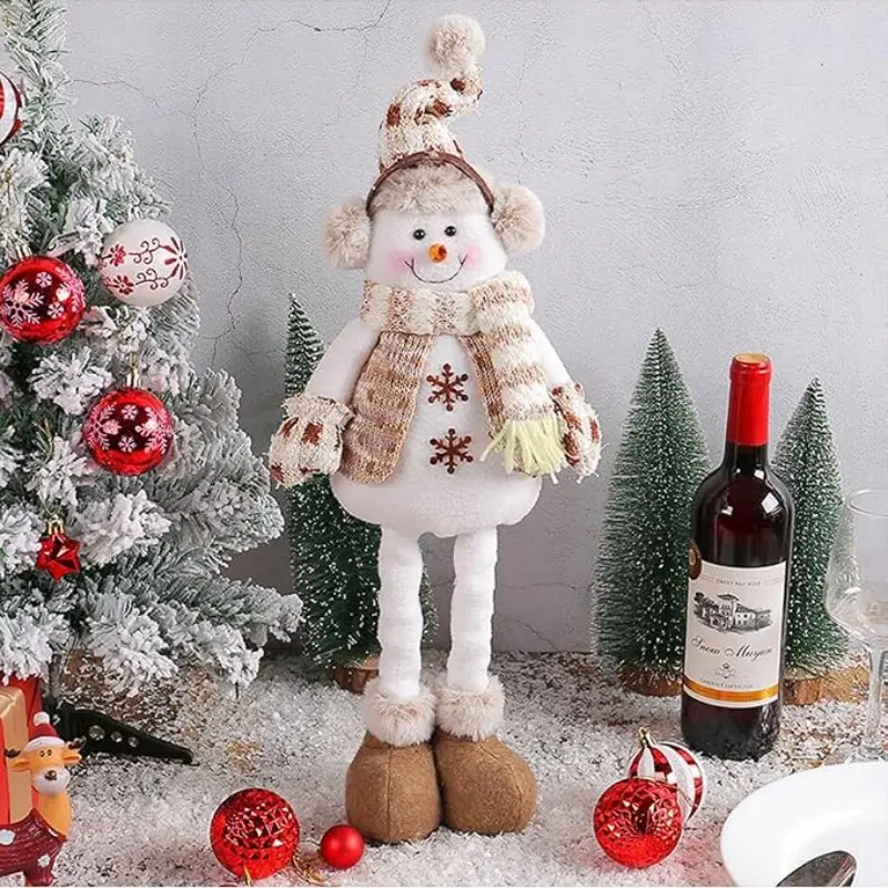 Christmas Plush Decoration Doll, Stretchable Leg Standing Snowman Ornament, Ideal for Home, Window Display, Christmas Party Decorations
