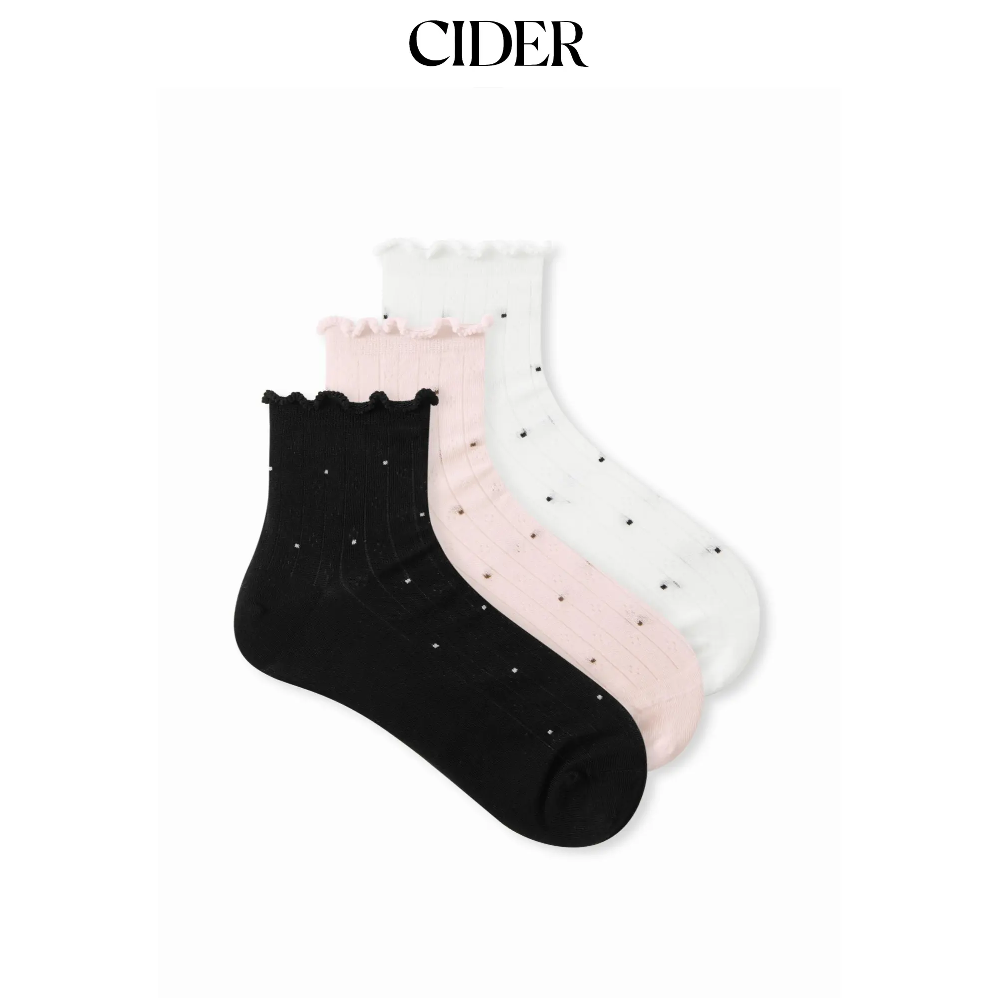 Cider 3 PAIRS CRIMPED POLKA DOT CREW SOCKS SET Cider 3 PAIRS CRIMPED POLKA DOT CREW SOCKS SET