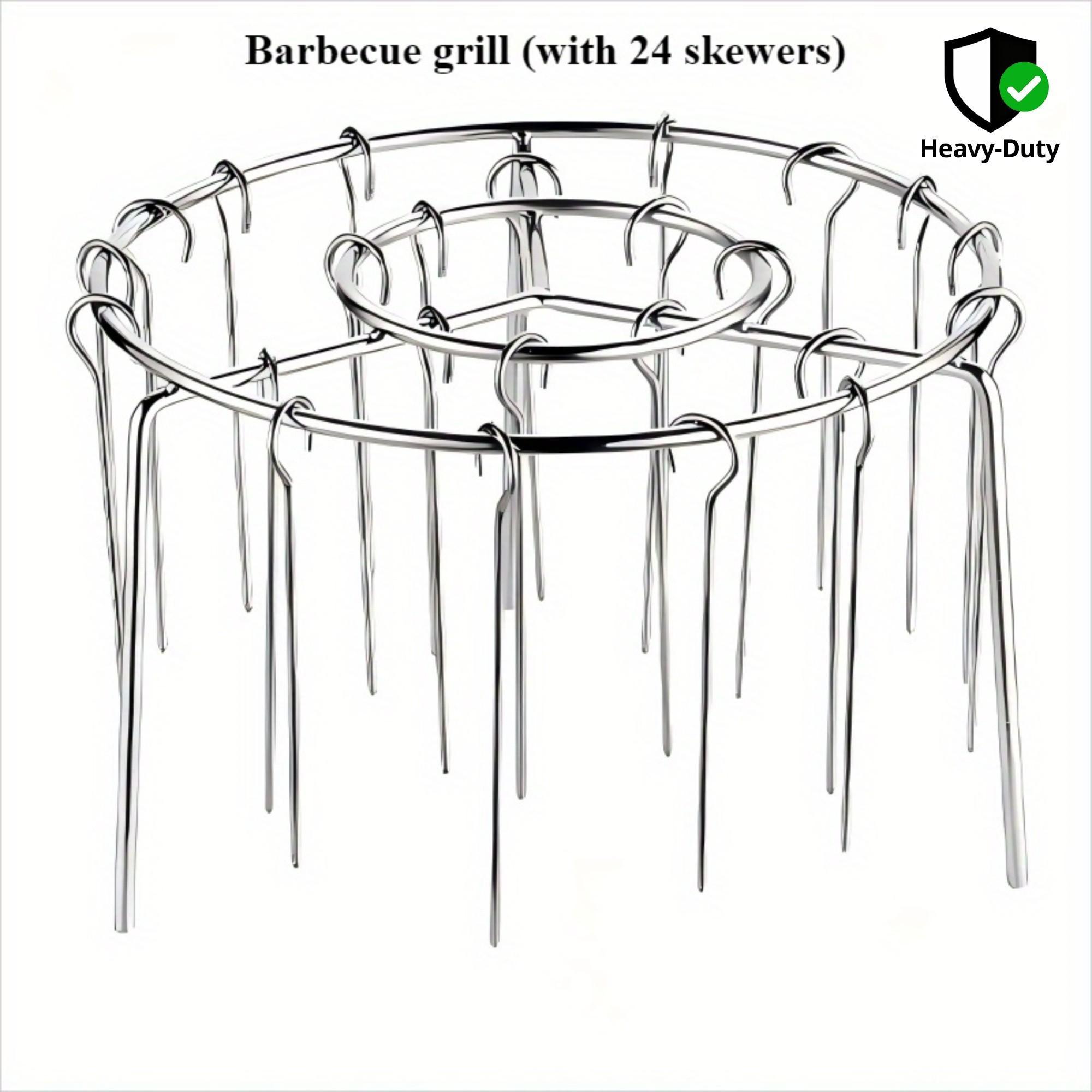 Stainless Steel Vertical Grill Rack + Skewers Set, Multi-Layer Grilling, Even Heating No Flipping Needed, Easy Clean Kitchen & Outdoor BBQ Essential