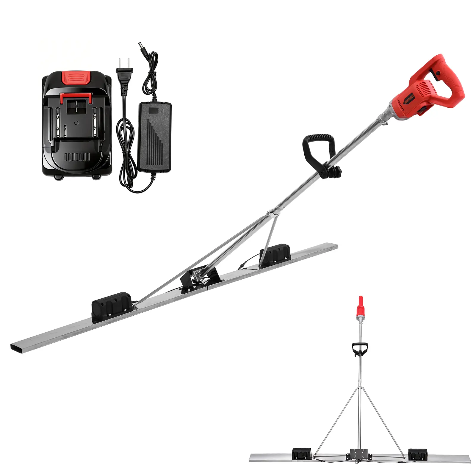 Concrete Vibratory Screed Scraper Tool, High-Freq Vibro Copper Motor, 21V 60W Power, 180cm/70.87in Scraper, 2500mAh Battery, 1.5H Runtime, for Floor Leveling & Road Construction
