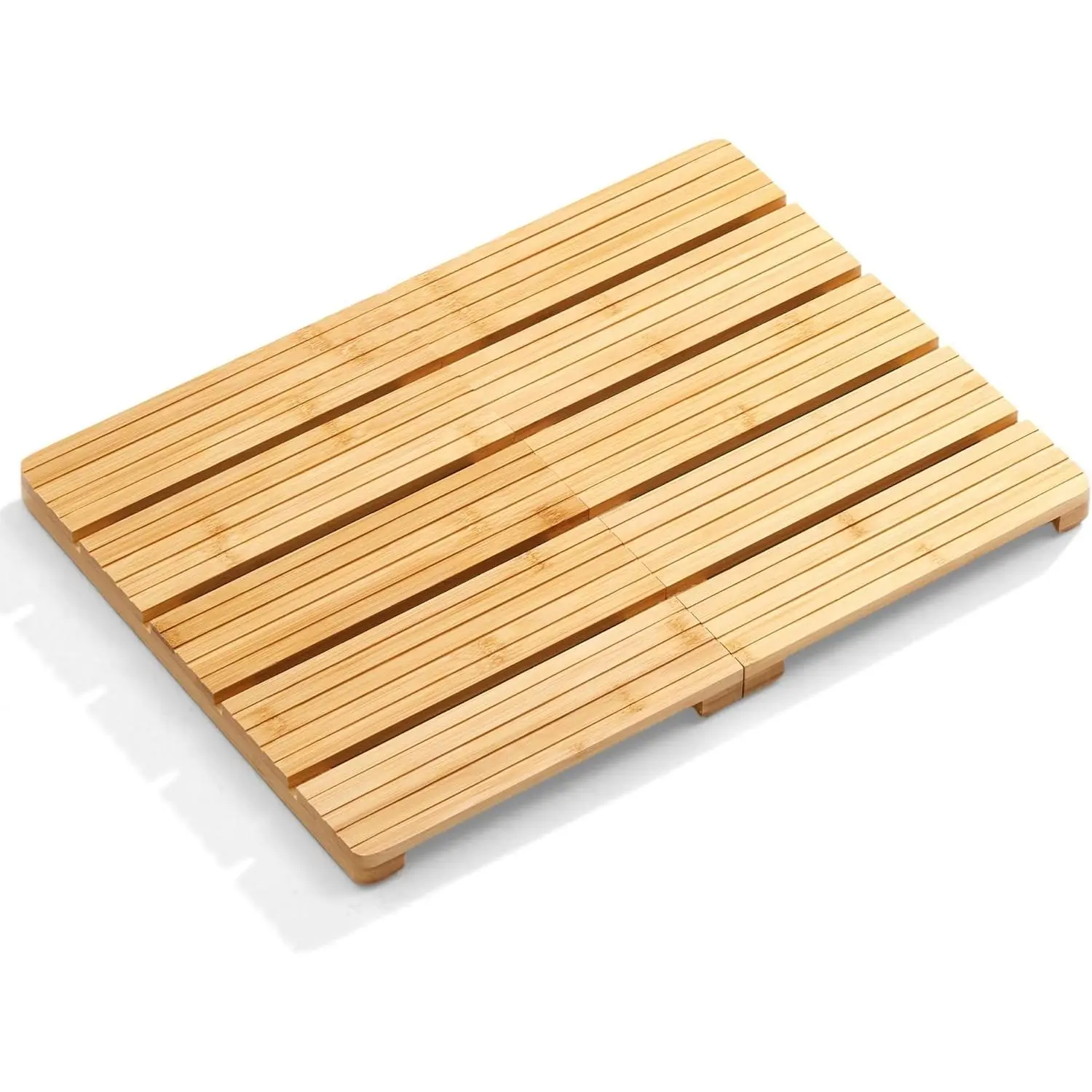 Foldable Bamboo Bath Mat for Shower, 19.68" x 14.17" in Non-Slip Wood Bathroom Rug, Quick-Dry Waterproof Carpet for Indoor Outdoor Use by Sink, Tub, Pool