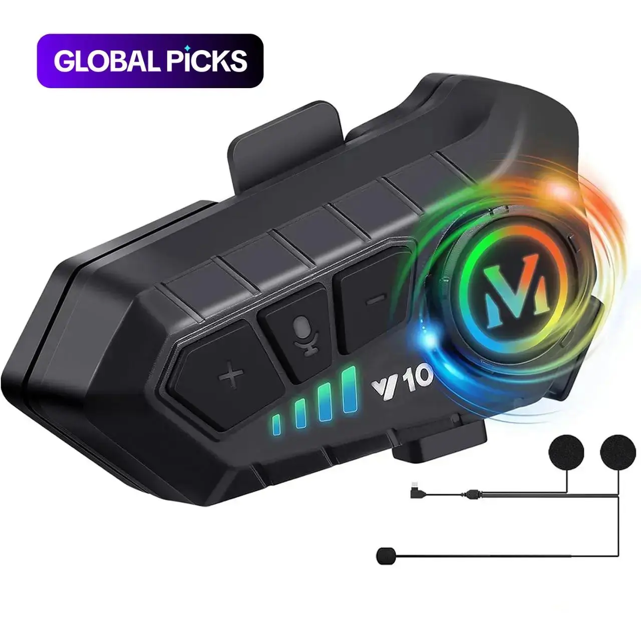 MOKATA Y10 Rechargeable Motorcycle Helmet Speaker, Motorcycle Accessories, IPX6 Waterproof Helmet Earphones with Hands-Free Calling and Music Control, Compatible with All Helmets # GLOBAL PICKS