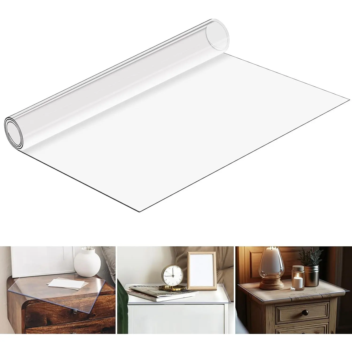 Clear Plastic Nightstand Table Cover Protector, 1.5mm Thick 15.8 x 23.6 Inch Rectangle PVC Mat, Trimmable Fit for Coffee Dresser Irregular Occasion, 1 Piece Smooth