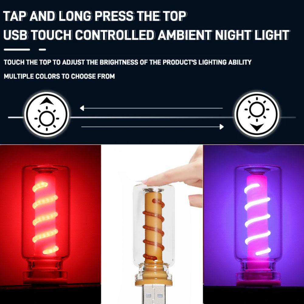 1 USB small night light touch color LED night light in the car ambient light Edison bulb incandescent ceramic light transparent touch bedside sleeping light portable multi-color LED ambient light that lights up