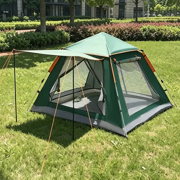 Green Square Foldable Oxford Waterproof Windproof Cabin Tent, 2-4 Person No-Pole Design Frame, 30-Second Quick Setup Instant Portable for Family Camping & Outdoor Activities, Waterproof Windproof Tent, Oxford Cabin Tent