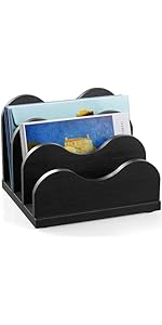 Mail Organizer, Mail Holder with Slots, Mail Basket for Wall Table Countertop, Wood Desk Mail Organizer, Black Envelope Holder for Home Office Decor