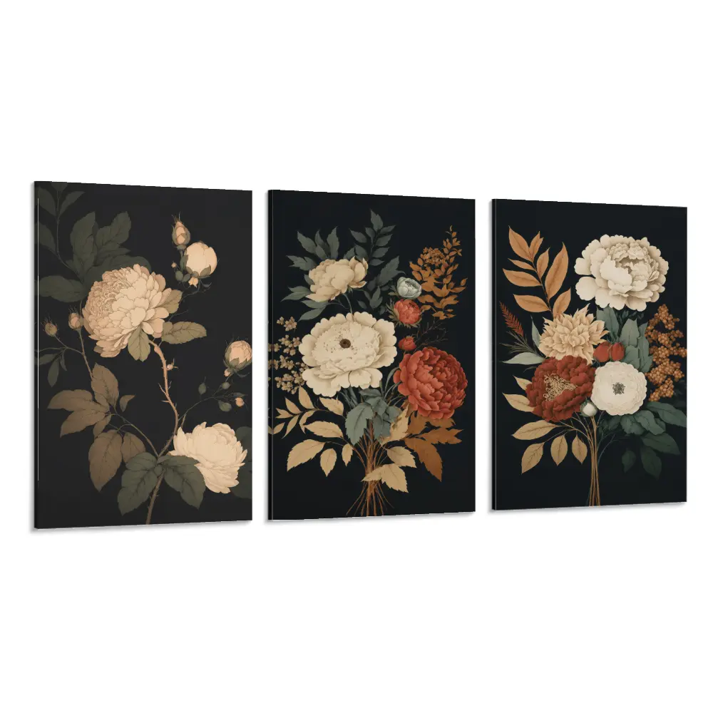 Vintage Flower Botanical Pattern Painting, 3 Counts/set Canvas Wall Art, Vintage Floral Print, Floral Aesthetic Pattern, Wall Decor for Home Living Room, Bedroom, Dining Room, Botanical Wall Art, Gallery Wall Decor, Aesthetic Home Decor custom
