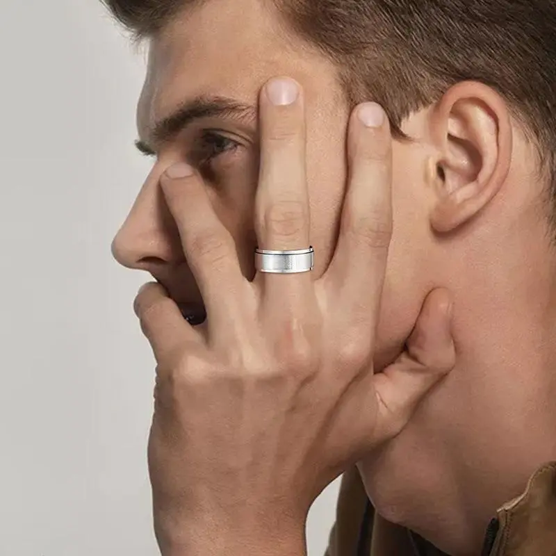 Men's Rotating Band Ring, Minimalist Stainless Steel Thumb Ring for Stress Relief - Cool Gift for Dads, Anti Anxiety Jewelry, Anxiety, Spinner, Daily Wear, Anxiety Relief