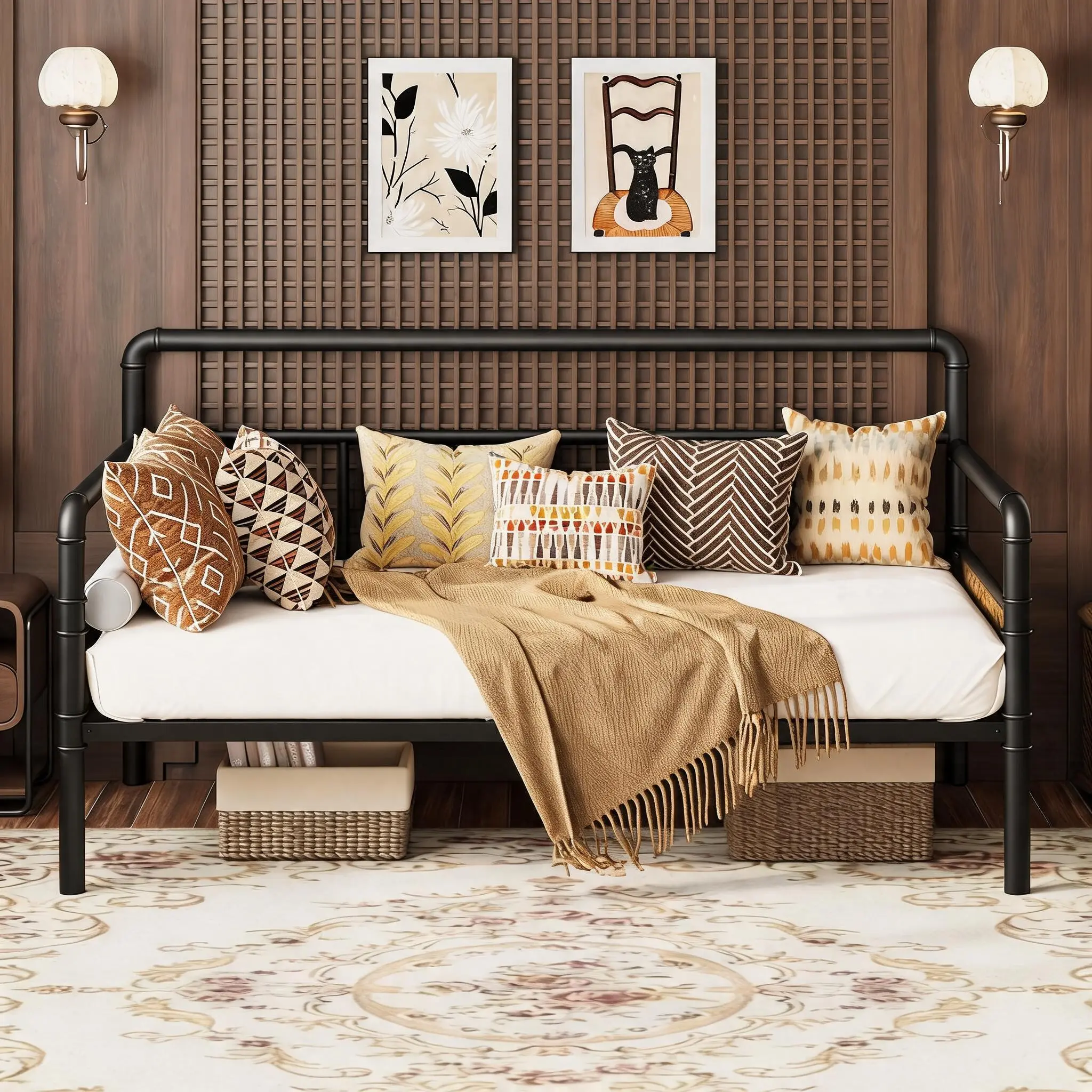 Hosslly Heavy Duty Metal Twin Daybed with Pop-Up Trundle - Sturdy Steel Twin Bed Frame, Convertible Sofa Bed, Noise-Free, Easy Setup - Ideal for Kids - Perfect for Bedroom, Guest Room, Steel Frame