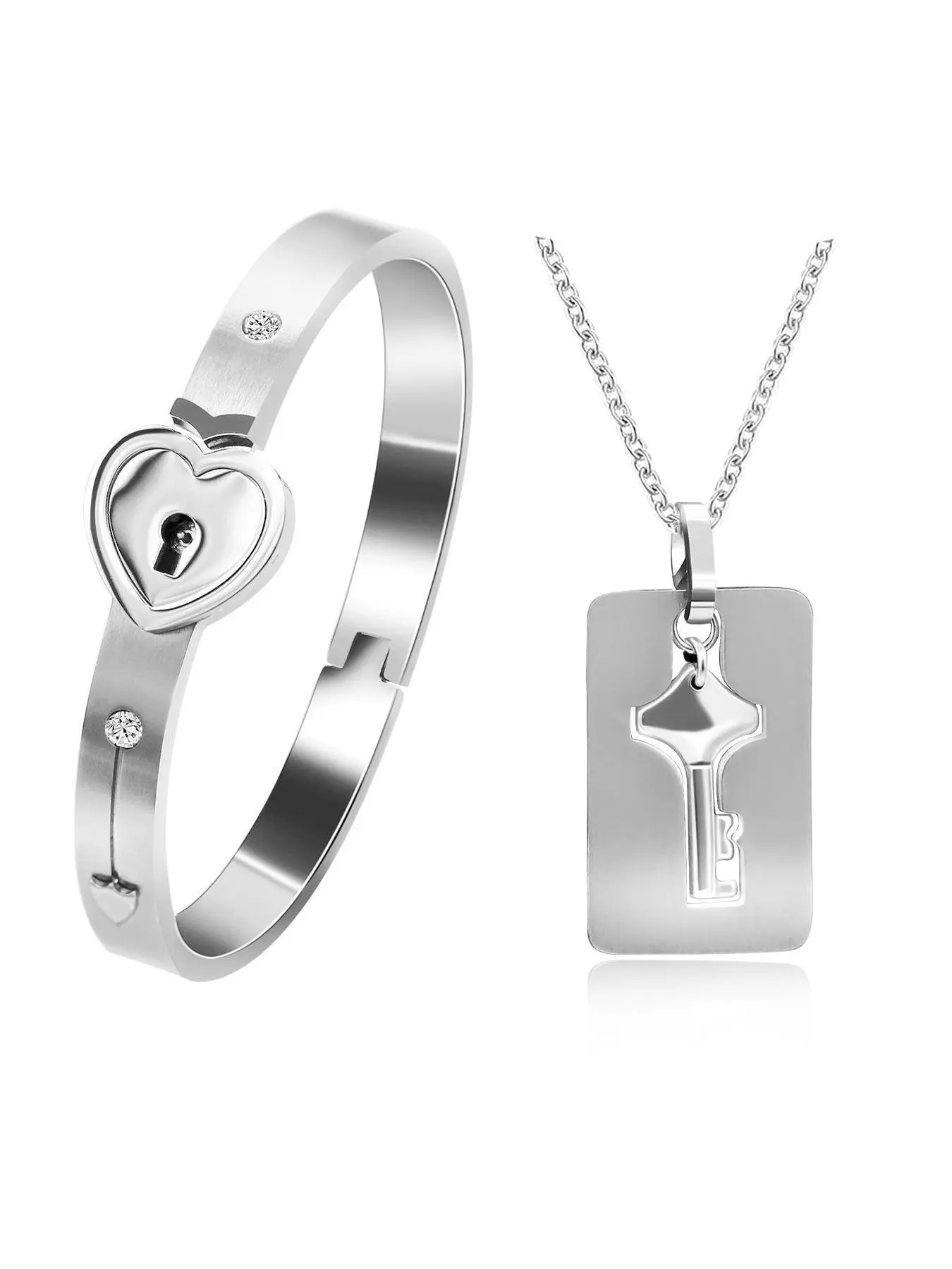 Couple's Bracelet and Necklace with Heart-Shaped Key Lock - Couples Jewelry Set Suitable for Men and Women Romantic Valentine's Day Gift, Christmas Couple Gift, Valentine's Day Gift