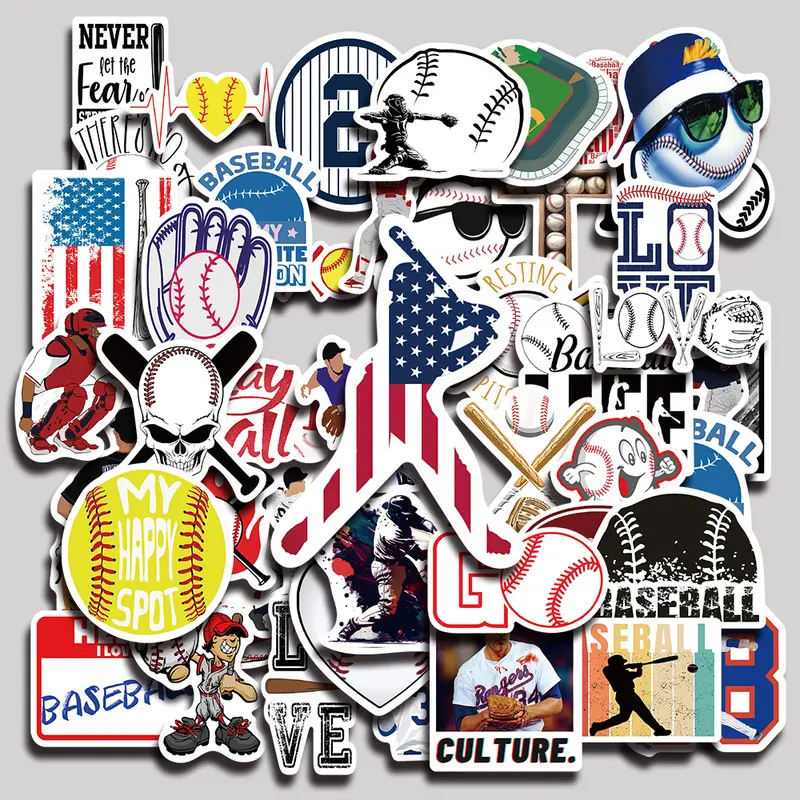 52PCS Baseball Aesthetic Vinyl Stickers Pack for Laptop Water Bottle Phone Case Skateboard Journal Scrapbook DIY Decoration
