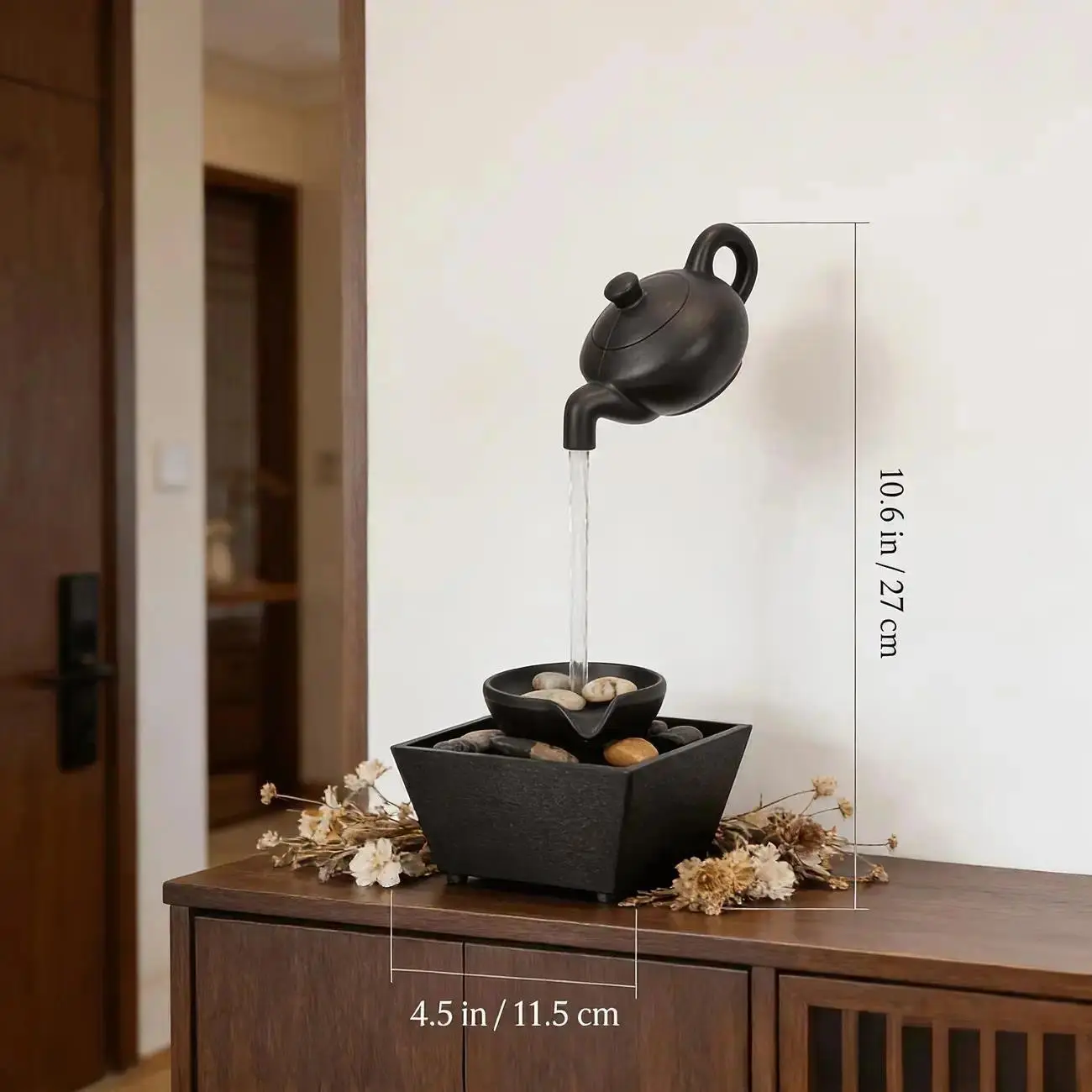 Zen Floating Teapot Lamp - Resin Waterfall Statue with LED Lights, Pebble Base, Visual Illusion Decor for Home & Office, Indoor Use (Sports & Outdoor Lawn Games Horseshoes Accent Piece)