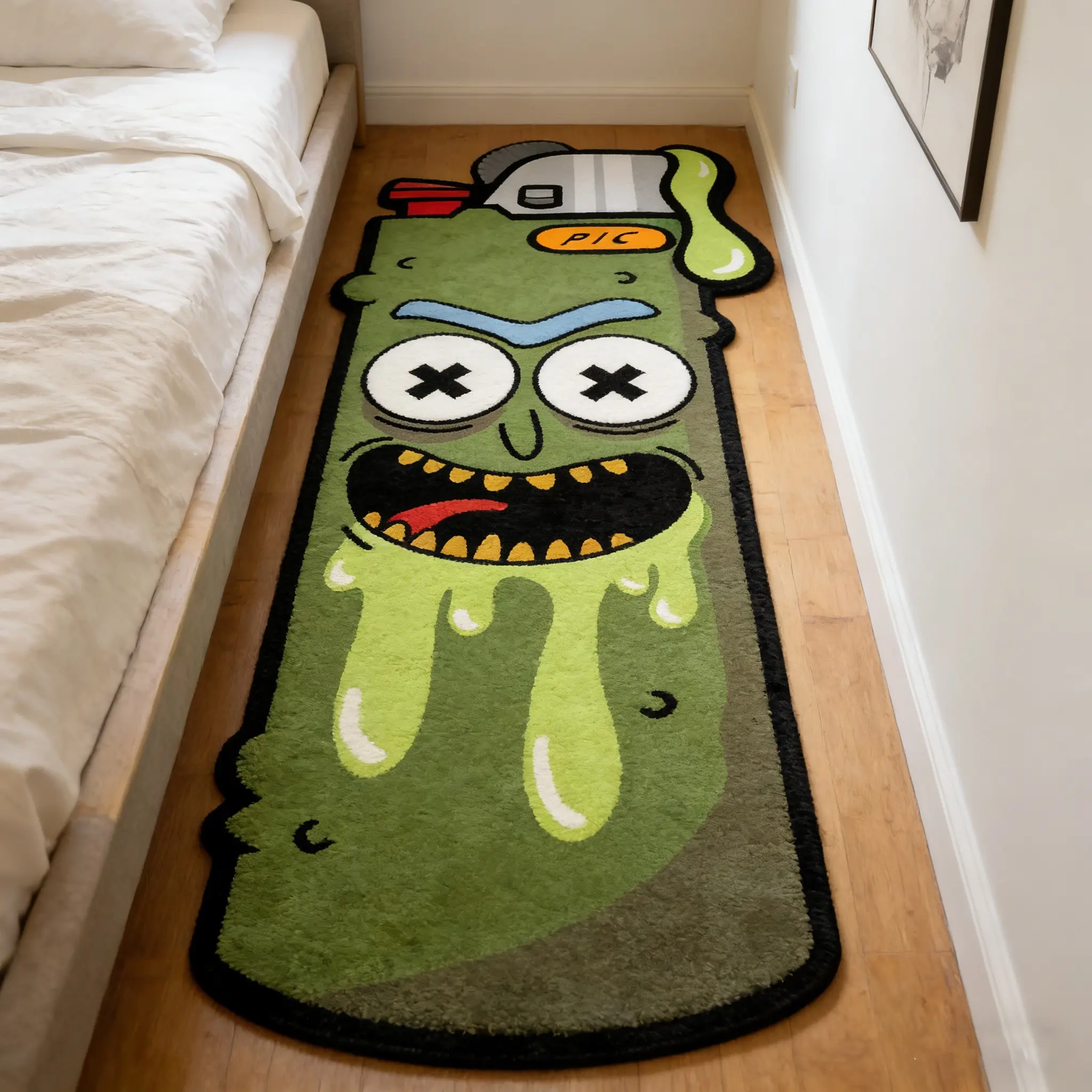 Bizarre Green Lighter Irregular Carpet, Green-and-Black Contrasting Plush Floor Mat, Bedroom Bedside Anti-Slip Absorbent Foot Mat, E-Sports Room Decorative Mat, INS-Style Trendy Personalized Home Decoration, Absorbent Decorative Rugs