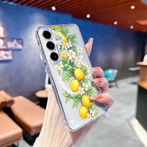 Phone Case Featuring a Lemon Blossom Vine Design with Ripe Fruits And Leaves, Made of Clear Shockproof Acrylic. Samsung Galaxy S26 S25 S24 S23 S22 S21 S20 Fe Plus Ultra Edge S10E A57 A56 A55 A54 A37 A36 A35 A34 A26 A25 A24 A23 A17 A16 A15 A14 A07 A06 A05s