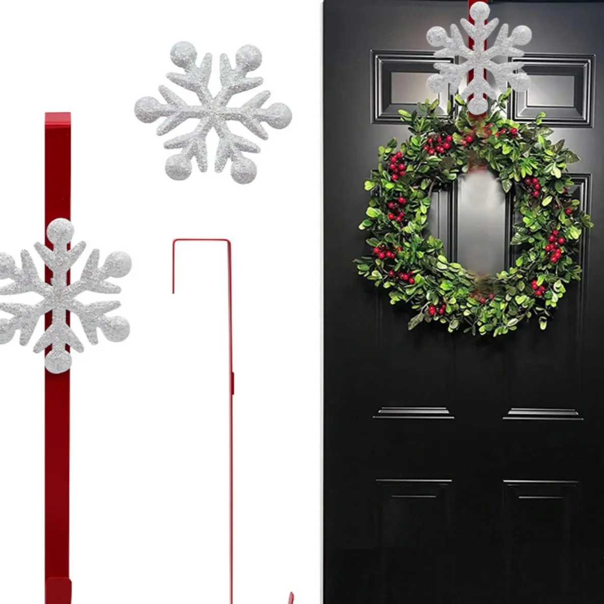 Christmas Iron Door Hanger, Classic Bow and Vintage Wreath Design, Practical Hook for Santa Socks, Gift Bags, Keys, Home Decor