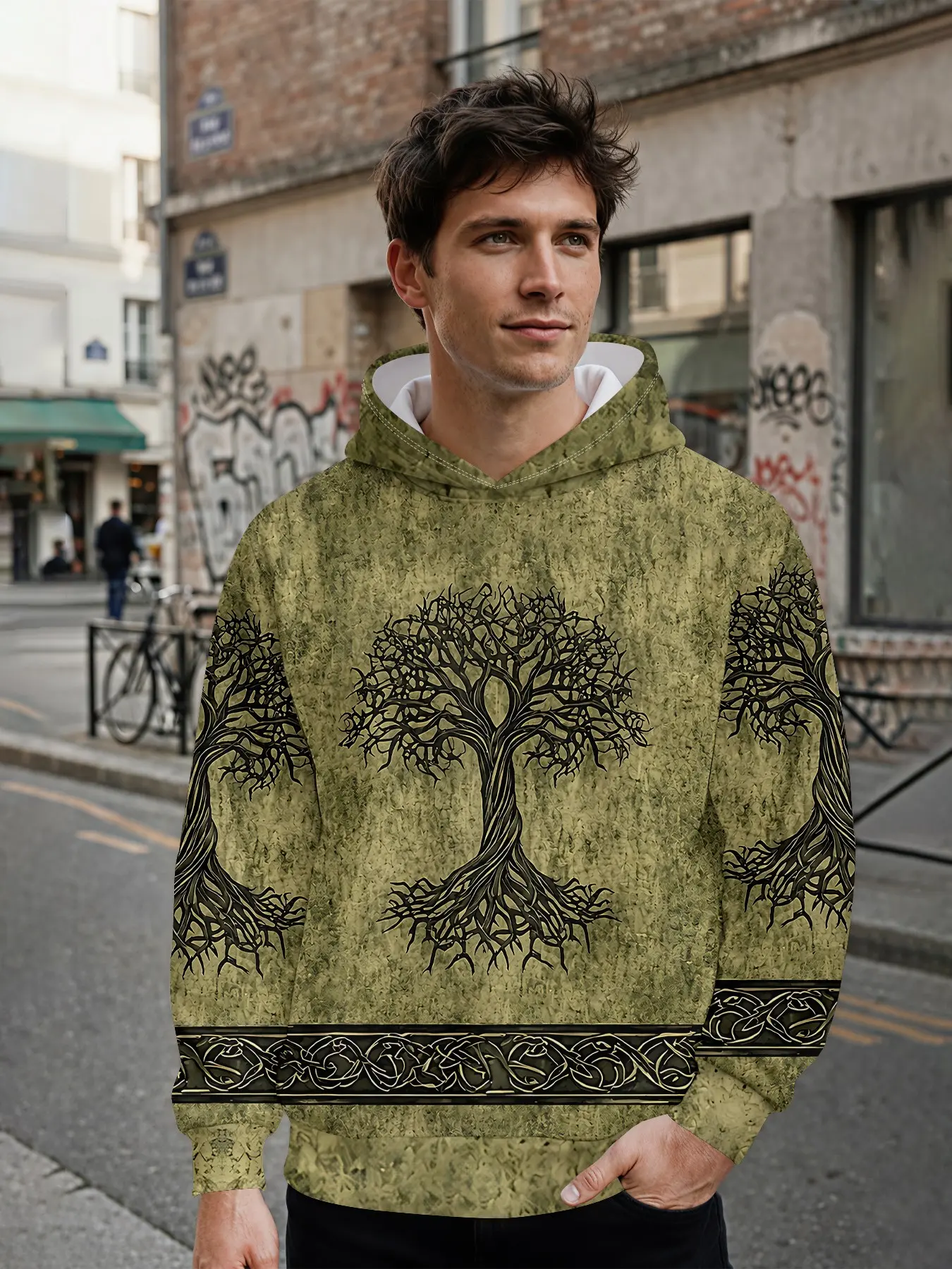 Men's Hooded Sweatshirt, Vintage Life Tree Celtic Print, 3D Digital Full Print, Casual Fitted, Spring & Fall, Perfect Gift
