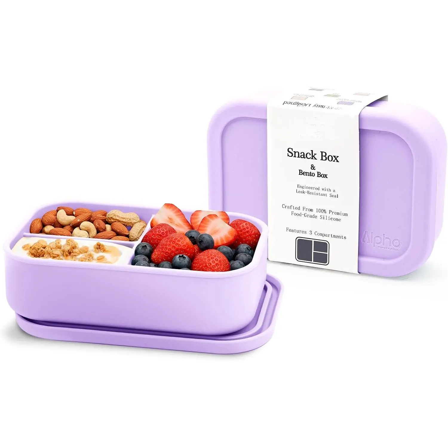 Bento Box for , 3 Compartment Lunch Box, Small Portions,  Snack Container, Leak Resistant, Easy to Clean, Dishwasher Safe