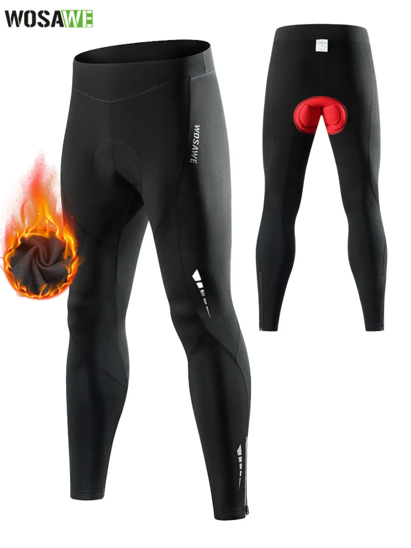 WOSAWE Men's Fall/Winter Fleece-Lined Cycling Pants - Silicone Padded Bicycle Tights with Multiple Reflective Details for Road & MTB
