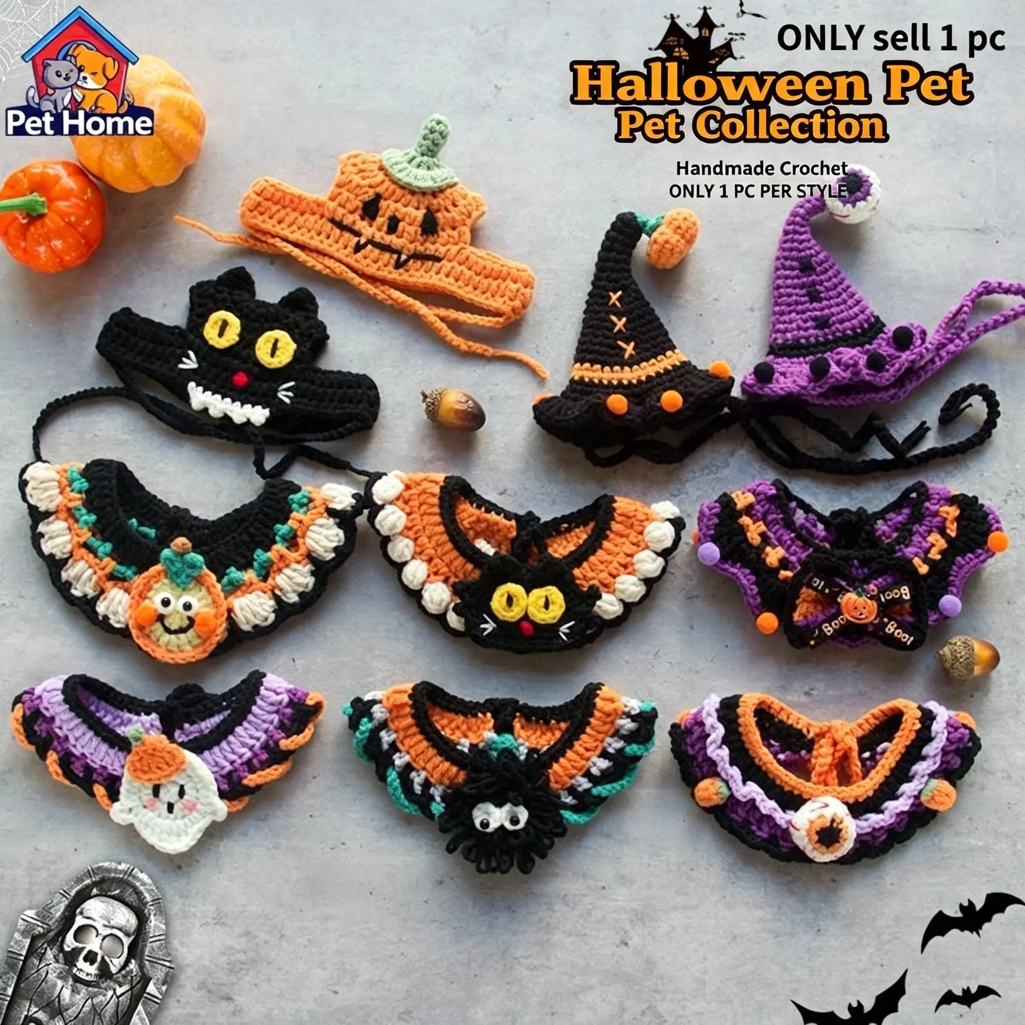 Halloween Cat Dog Handmade Knitted Scarf Hat, Fun Pet Paper Towel Costume, Pet Collar, Halloween Pet Accessories