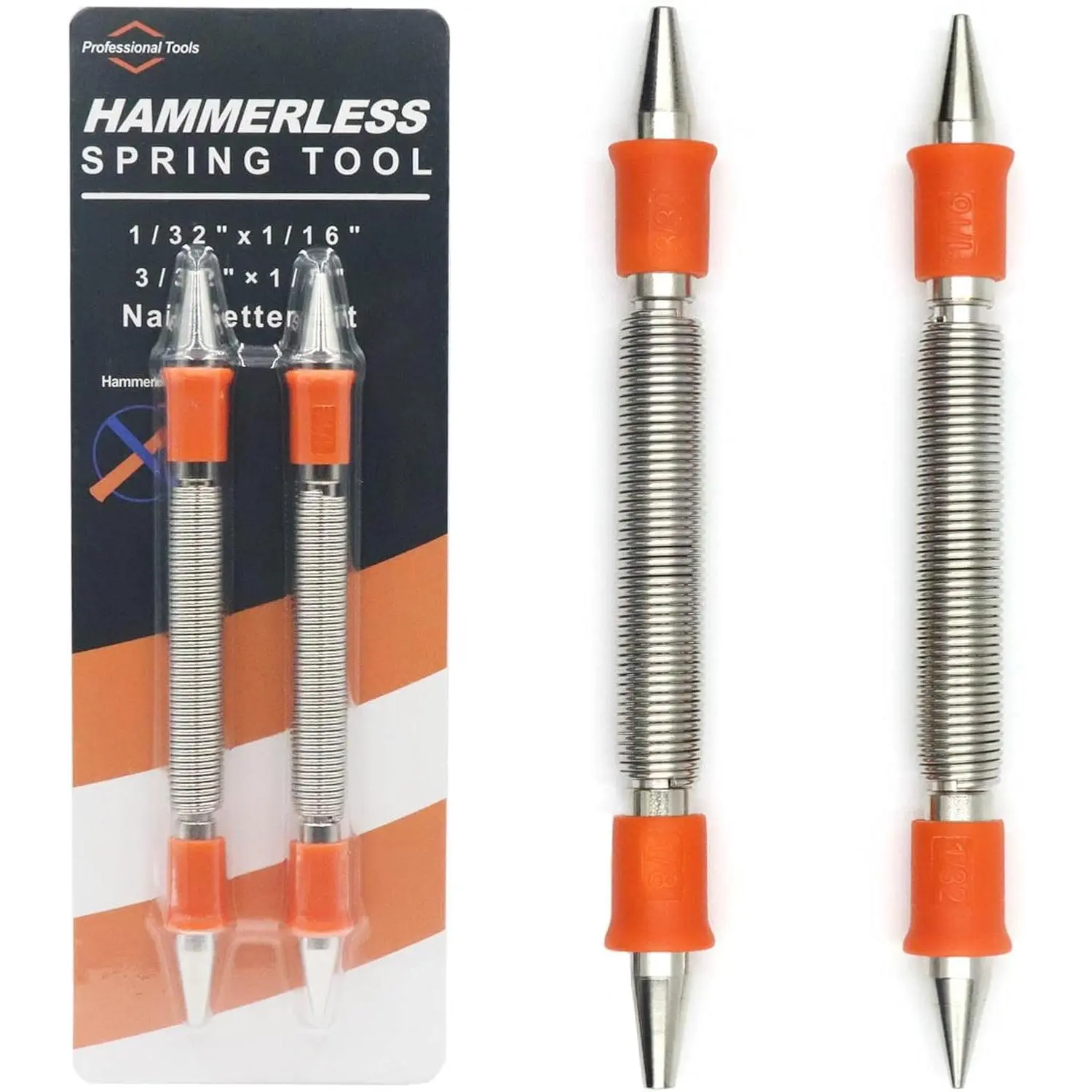 2-Piece Dual Head Nail Setter Kit, Nail Setter Features 1/32-in, 1/16-in, 3/32-in, 1/8-in, Hammerless Nail Set Trim Pak for Wood
