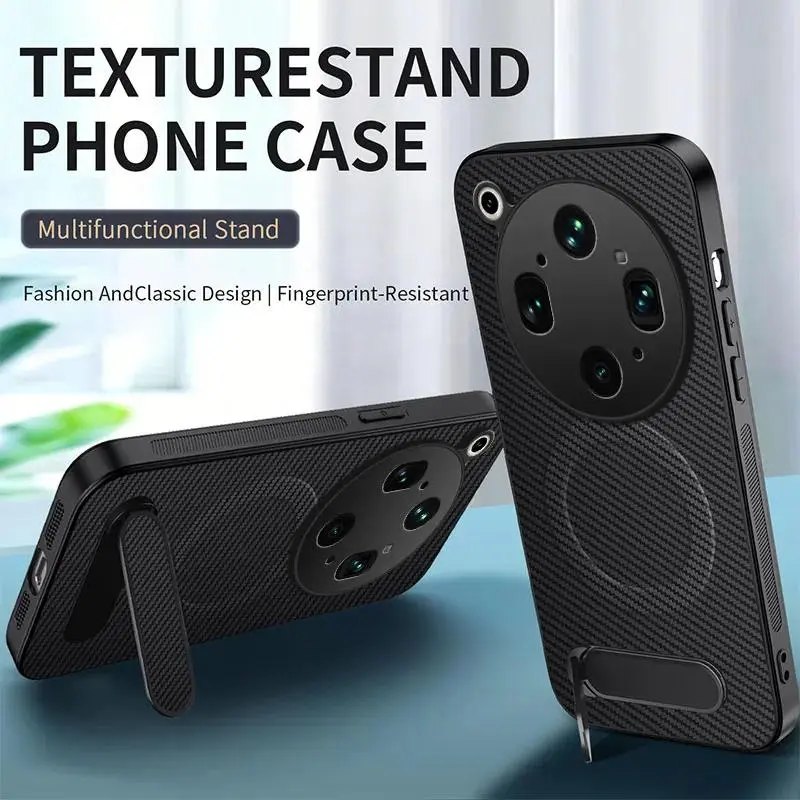 For OPPO Find X9 Ultra Carbon Fiber Magnetic for Magsafe Leather Hard Back Case for Find X9Ultra X9 Pro Kickstand Matte Shell