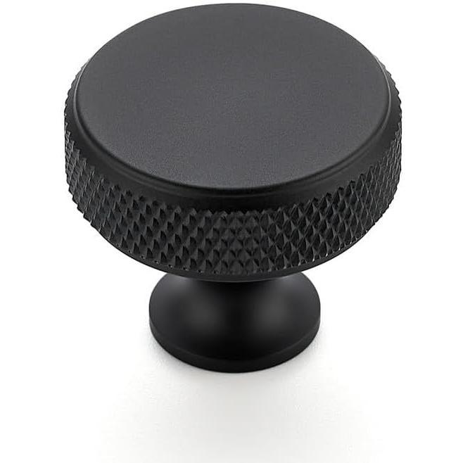 25 Pack Round Matte Black Knobs Knurled Single Hole Pulls Solid Black Kitchen Cabinet Hardware Handles for Drawers