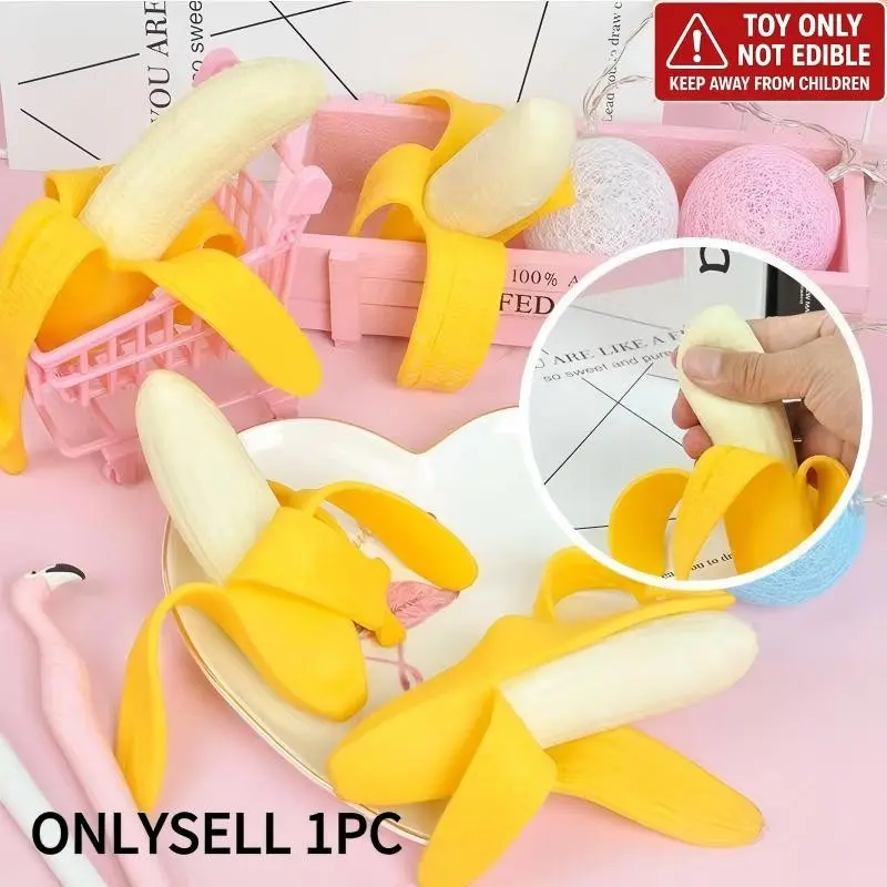 Novelty simulated peeled banana squeeze toy, high-quality ultra-soft TPR stress-relief toy, suitable for adults and children to use in any setting, holiday gift, children's present, Christmas gift.