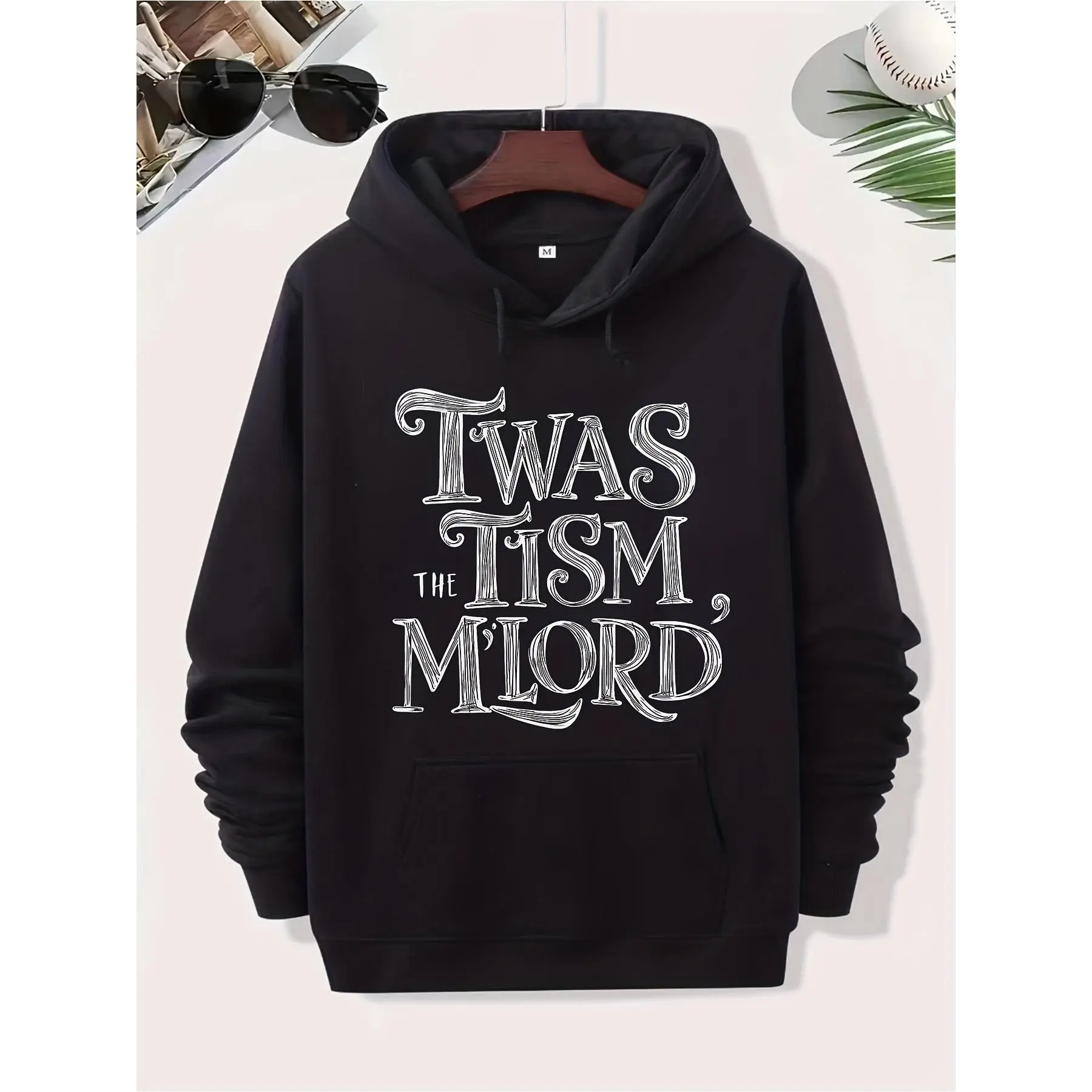 "Twas The Tism M'Lord" Hoodie - Suitable for Casual Attire & Autism Events, Durable Logo Sweatshirt with Pockets, Machine Washable Streetwear, Year-Round for Casual Outfits and Autism Activities fall