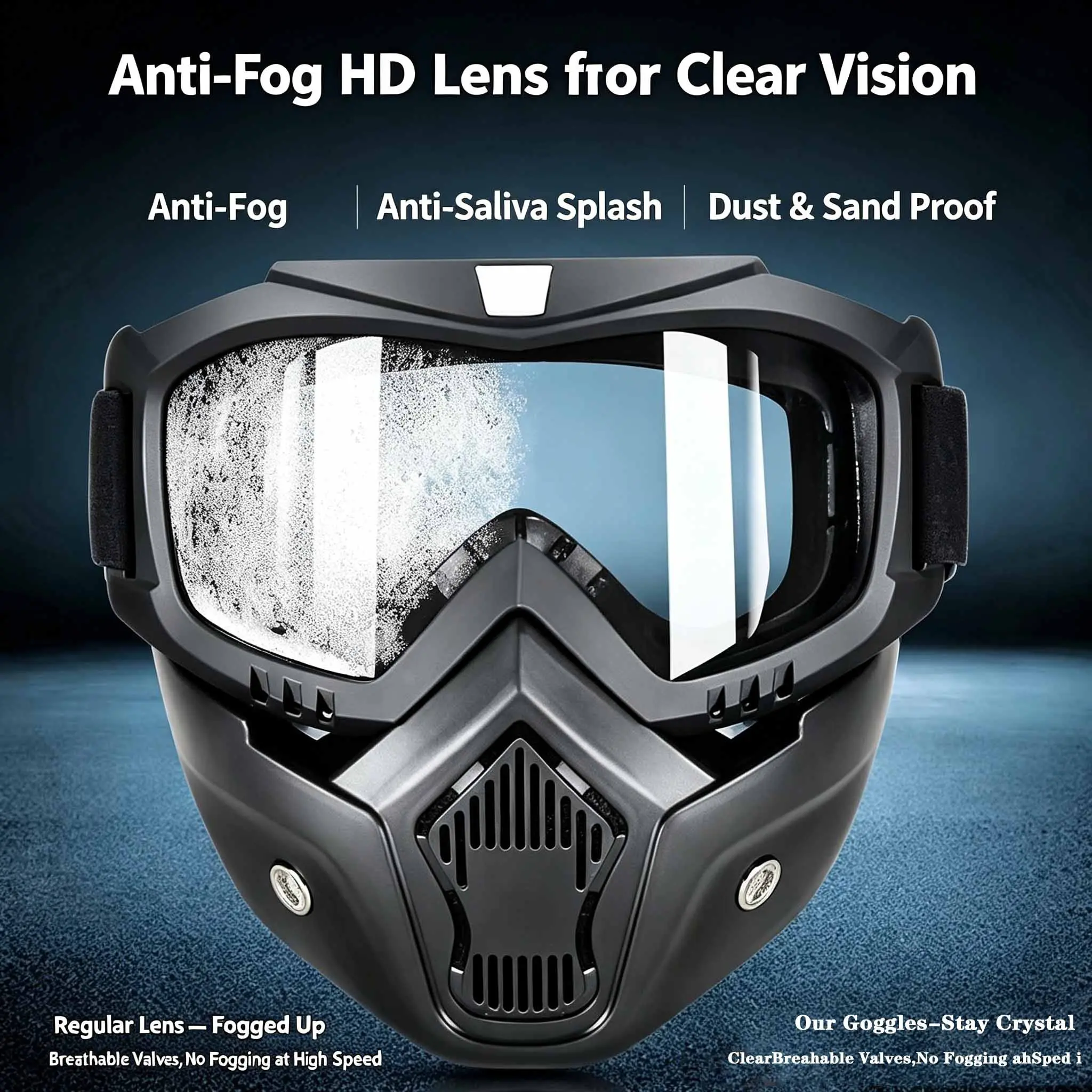 Cycling Protective Mask (with Integrated Goggles) — Anti-fog, windproof, and dustproof; features a clear, UV-resistant visor. Suitable for motorcycling, motocross, cycling, skiing, and outdoor work. Motorcycle Mask, Motorcycle Face Mask