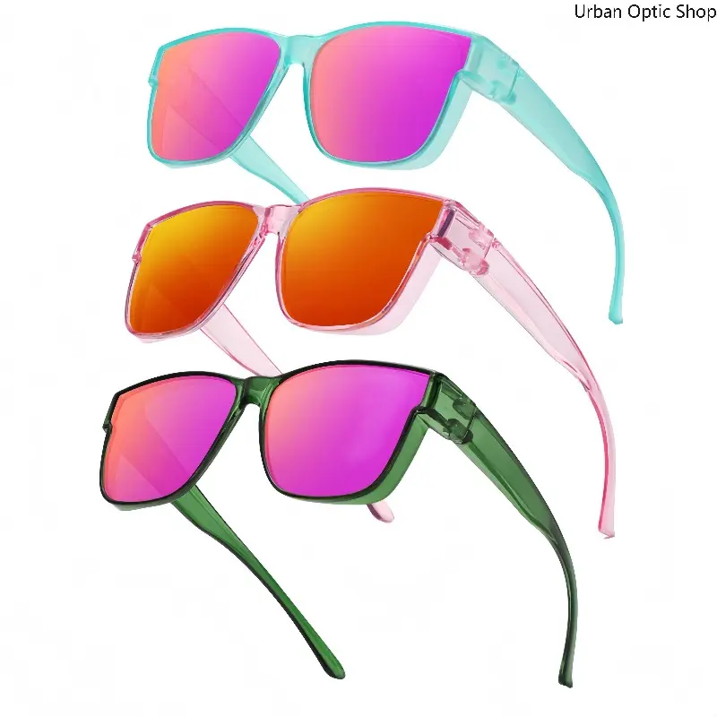 Unisex 3-Pack Stylish Flip-Up Fit Over Glasses - Candy Color Frame, Mirrored Lens, UV400 Protection, Dual-Use for Myopia Glasses, Driving & Beach - Fashion Accessories for Women, Sunglasses, Stylish Accessories
