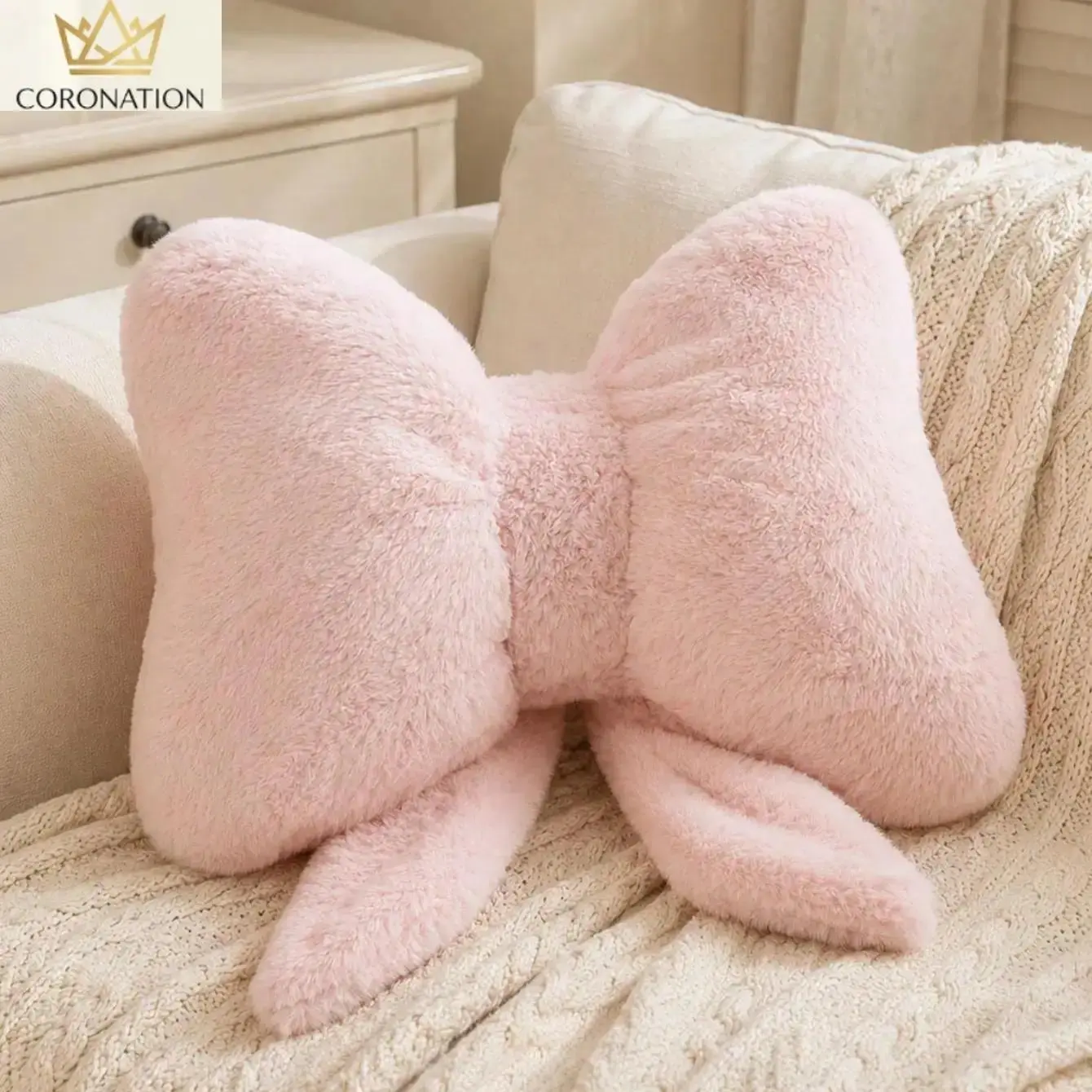 Bow-Shape Coquette Pink Faux Fur Throw Pillow, Ultra-Soft Plush Accent Cushion for Hammock Bed Couch, Girl Room Decor, Birthday Gift Ideas (Sports & Outdoor Camping Hiking Use)