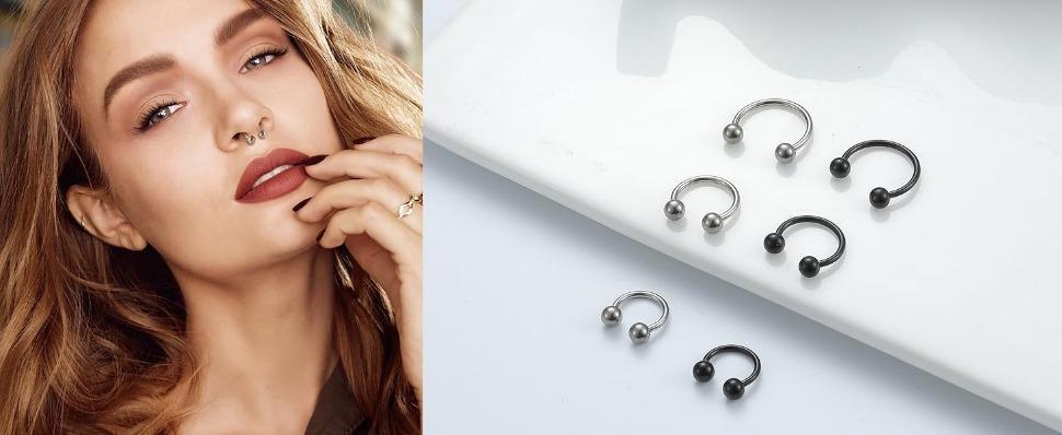 Cassieca 16G Septum Rings for Women Men | Implant Grade G23 Titanium Horseshoe Septum Piercing Jewelry | Helix Daith Cartilage Tragus Earrings Nose Lip Eyebrow Piercing Jewelry 8mm 10mm 12mm