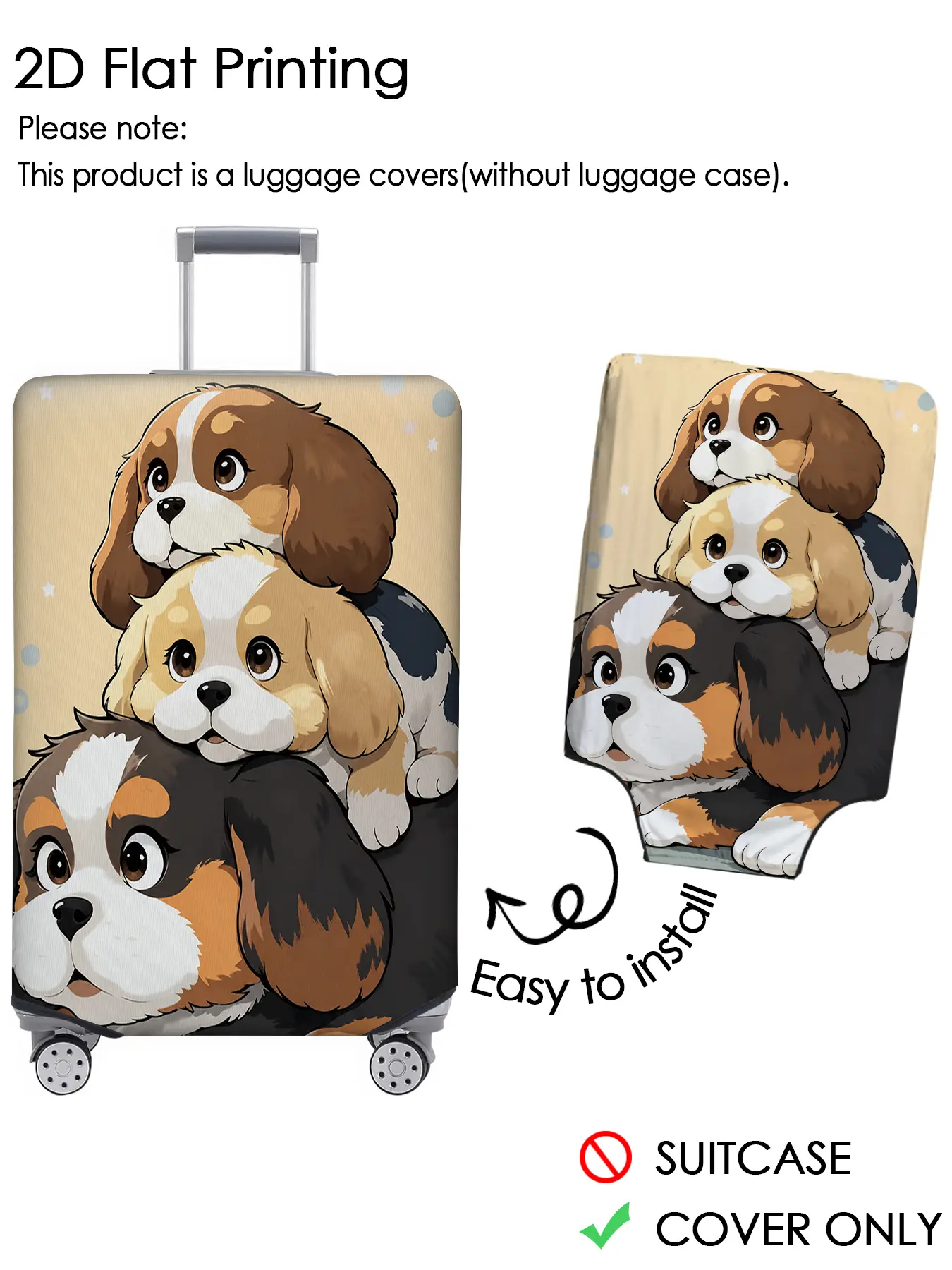 Stacking, lying down, tri colored cartoon picture luggage cover, luggage protection cover, elastic fabric, dustproof, scratch resistant, suitable for 18-32 inch luggage, essential travel accessory