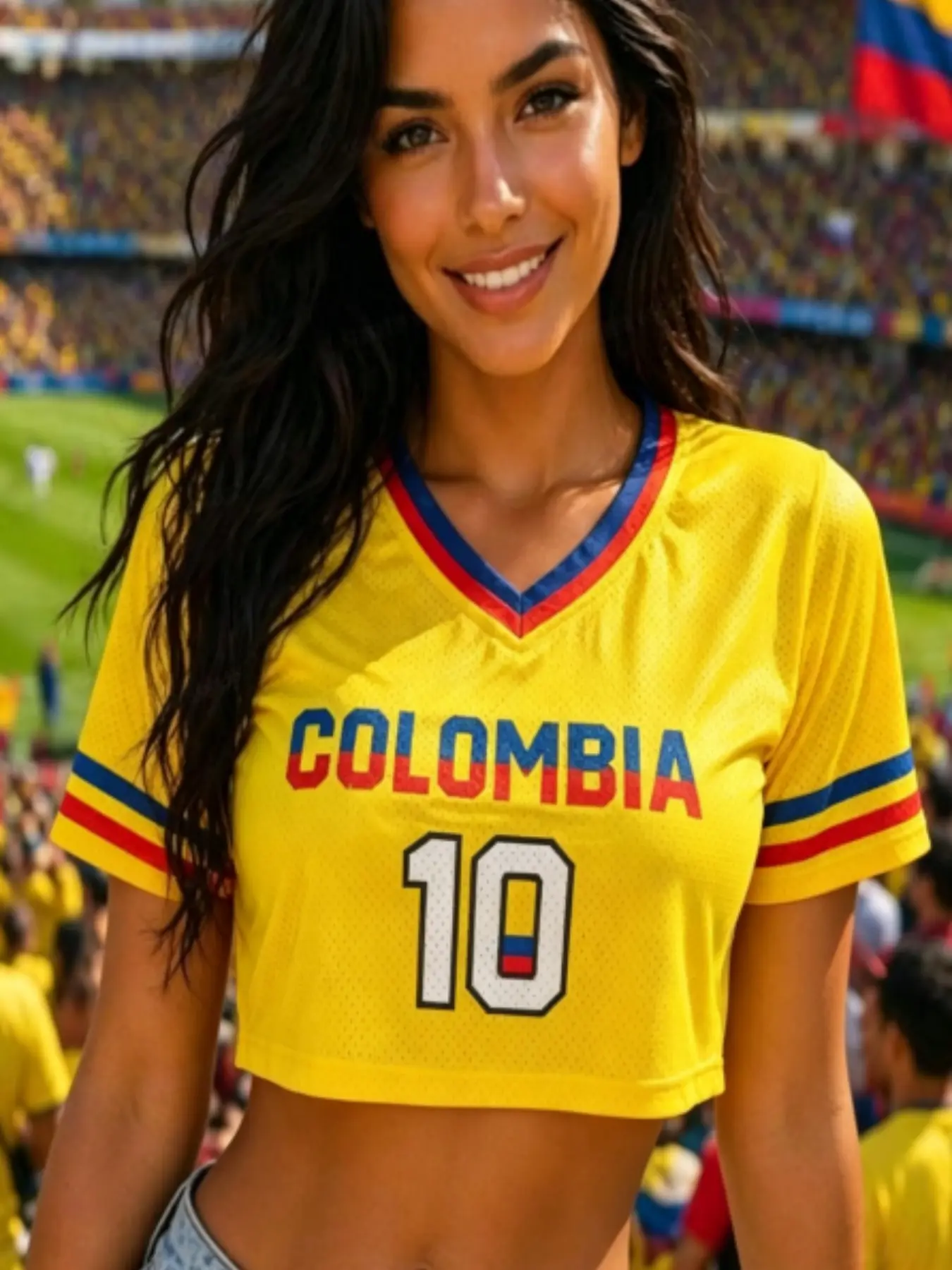 Women's Printed Cropped Football Jersey, Football Shirt, Soccer Jerseys, USA Brazil Argentina Mexico England Germany France Spain Portugal Italy, V Neck Mesh Short Sleeve Casual Streetwear Crop Top for Soccer Fans Game Day Daily Wear