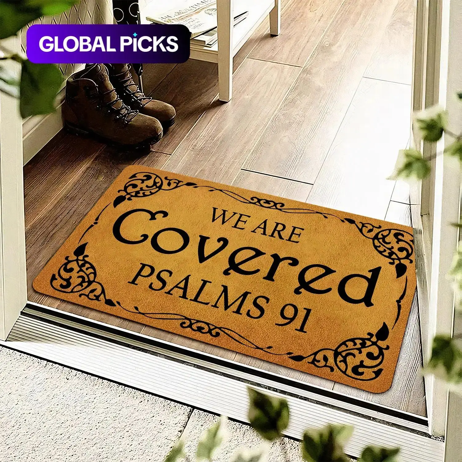 Letter Pattern Door Mat, We Are Covered Psalms 91 Print Non-slip Floor Mat, Decorative Mat for Home, Home Decoration Mat, Religious Doormat, Front Door Mat, Indoor Door Mat, Machine Washable Rug