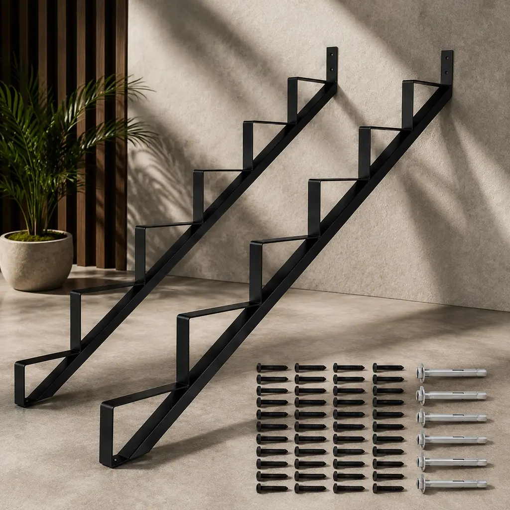 Steel Stair Riser 6-Step Stair Stringer for 50-Inch Deck Height, 2-Pack Black Powder-Coated Metal Outdoor Step Riser for Hot Tub, Porch, Backyard, Courtyard, 500 lbs Load Capacity, Easy Install with Pre-Drilled Holes